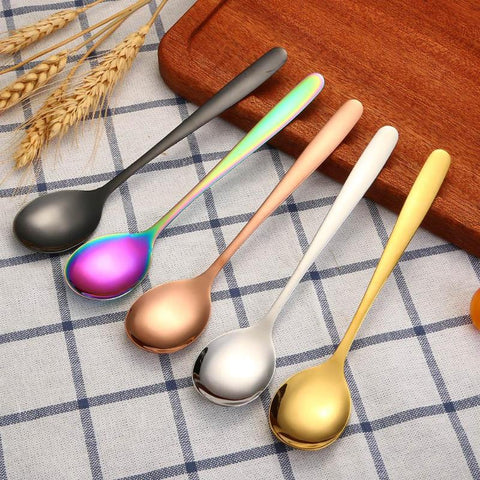 5 Colors Ice Spoon Coffee Spoon Stainless Steel Tea Spoon With Long Handle